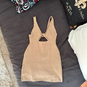 Free People Knit Mini Summer Dress in Tan